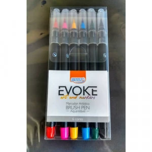 Marcador Artístico Evoke Brush Pen Aquarelável 6 Cores - BRW