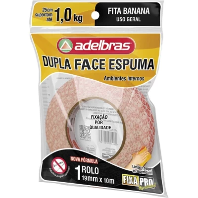 Fita Dupla Face Fixa Pro Espuma Banana 19mmx10mts - Adelbras
