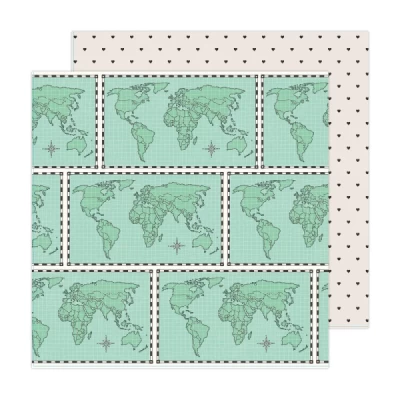 Folha para Scrapbook - Maggie Holmes - Coleção Round Trip - World Traveler