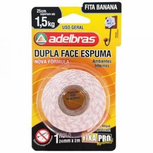 Fita Dupla Face Fixa Pró Espuma Banana 24mmx2m - Adelbras