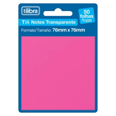 Bloco Adesivo Tili Notes Rosa Transparente 76x76mm - Tilibra