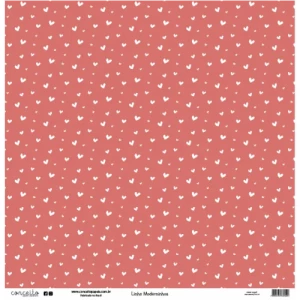 Folha para Scrapbook Linha Moderninhos - Conceito - Vermelho Coração e Aquarela