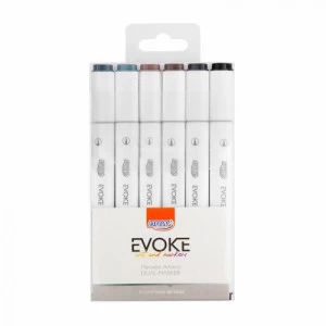 Marcador Artístico Evoke Dual Marker 6 Cores Tons de Cinza - BRW