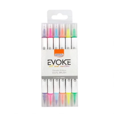 Marcador Artístico Evoke Dual Brush 6 Cores Neon - BRW