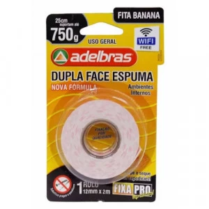 Fita Dupla Face Fixa Pró Espuma Banana 12mmx2m - Adelbras