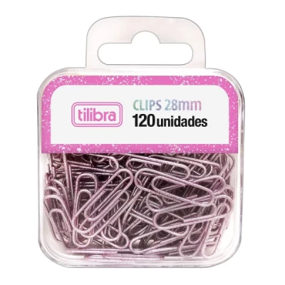 Clips 28mm Glitter Pink 120un - Tilibra