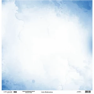Folha para Scrapbook Linha Moderninhos - Conceito - Azul Coração e Aquarela