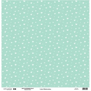 Folha para Scrapbook Linha Moderninhos - Conceito - Verde Água Coração e Aquarela