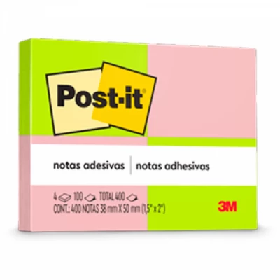 4 Blocos Post-it 38x50mm 100 Folhas Neon - 3M
