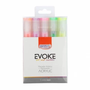 Marcador Artístico Evoke Acrylic 5 Cores Neon - BRW