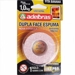 Fita Dupla Face Fixa Pró Espuma Banana 19mmx2m - Adelbras