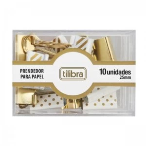 Prendedor para Papel Dourado e Branco 25mm - Tilibra