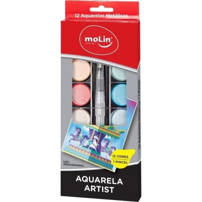 Aquarela Metálica Artist com Pincel 12 Cores - Molin