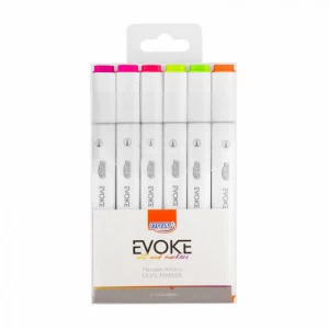 Marcador Artístico Evoke Dual Marker 6 Cores Neon - BRW